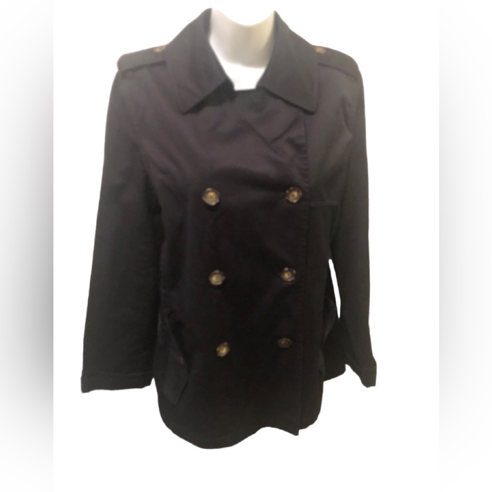 Banana Republic Short Double Breasted Trench Coat Sz. M Black Lined No Belt